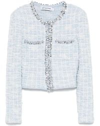 Self-Portrait - Textured Checkered Cardigan With Cropped Silhouette - Lyst