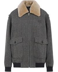 Miu Miu - Karierte Bomberjacke mit Shearling-Kragen - Lyst
