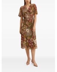 Ralph Lauren - Floral-Print Wrap Midi Dress - Lyst