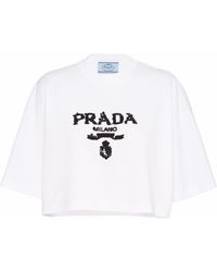 Prada - T-shirt crop à logo brodé - Lyst