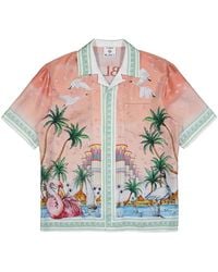 CASABLANCA - Ethereal Cuban-Collar Short-Sleeved Shirt - Lyst