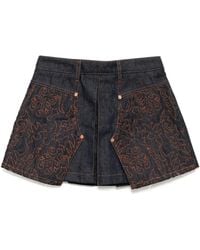 ANDERSSON BELL - Denim Plooirok Met Geborduurde Vlakken - Lyst