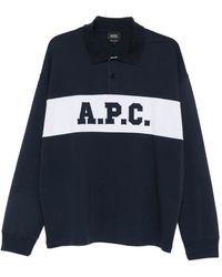 A.P.C. - A. P.C. Long-Sleeve Cotton Polo Shirt With Front Logo And Ribbed Cuffs - Lyst