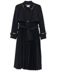 Sandro - Pleated Leather-Trim Trench Coat - Lyst