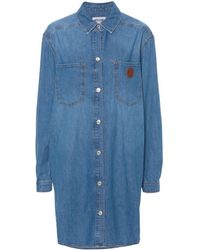 Moschino Jeans - Peace Sign-embroidered Denim Midi Dress - Lyst
