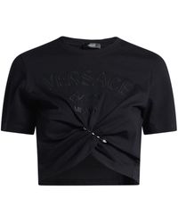 Versace - Cotton Crop Top With Logo - Lyst