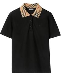Burberry - Check Collar Cotton Polo Shirt - Lyst