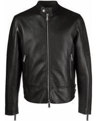 DSquared² Grained Leather Zip-up Jacket - Black