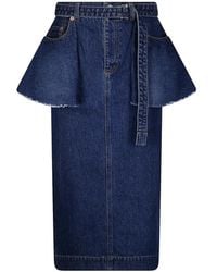 Sacai - Peplum-Waist Belted Midi Skirt - Lyst