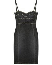 Versace - Embellished Denim Fitted Midi Dress - Lyst