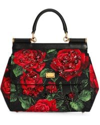 Dolce & Gabbana - Medium Sicily Rose-Print Crystal-Embellished Tote Bag - Lyst