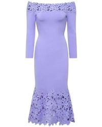 THEIA - Lace Knit Midi Dress - Lyst