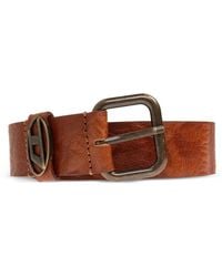 DIESEL - 3.9Cm Logo-Plaque Wrinkled Leather Belt - Lyst