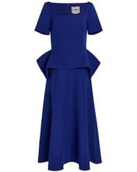 Roland Mouret - Peplum-Waist Square-Neck Midi Dress - Lyst
