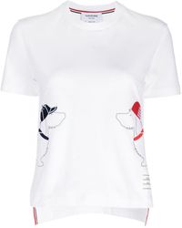 Thom Browne - Gestreiftes T-Shirt mit Hundestickerei - Lyst