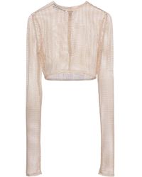 Prada - Pearl-Embellished Mesh Top - Lyst
