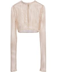 Prada - Pearl-Embellished Mesh Top - Lyst