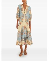 FARM Rio - V-Neck Floral Midi Dress - Lyst