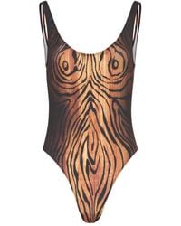 Jean Paul Gaultier - Badeanzug Mit Holz-Print - Lyst