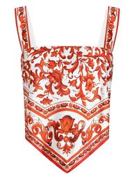 Dolce & Gabbana - Majolica-Print Silk Twill Bustier Top - Lyst