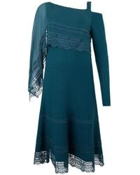Alberta Ferretti - Asymmetrical Lace-Trim A-Line Mid-Length Dress - Lyst