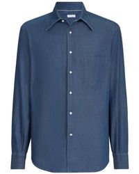 Brunello Cucinelli - Lightweight Denim Shirt With Italian Collar And Chest Pocket - Lyst