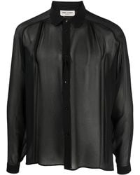 Saint Laurent - Semi-sheer Long-sleeve Silk Shirt - Lyst