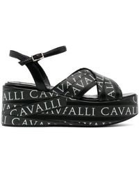 Roberto Cavalli - 70mm Logo-print Wedge Sandals - Lyst