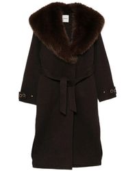 Sandro - Coat With Shearling Collar - Lyst
