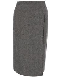 Antonelli - Svevia Herringbone-Pattern Wrap Midi Skirt - Lyst