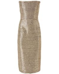 Carolina Herrera - Strapless Embroidered Midi Dress - Lyst