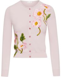 Oscar de la Renta - Floral-embroidered Fine-knit Cardigan - Lyst