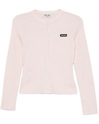 Miu Miu - Logo-Patch Pointelle-Knit Cardigan - Lyst