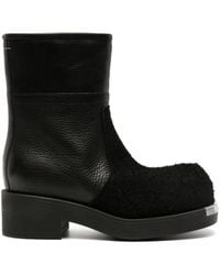 MM6 by Maison Martin Margiela - Biker Suede And Leather Ankle Boots - Lyst