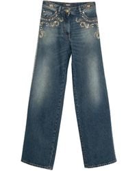 Versace - Straight Jeans Met Geborduurde Studs - Lyst