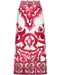 Dolce & Gabbana - Majolica-Print Charmeuse Calf-Length Skirt With Slit - Lyst