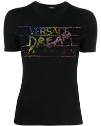 Versace - T-Shirt Verfraaid Met Stras - Lyst