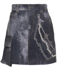 we11done - Mini-Rok Met Kettingprint En Acid-Wassing - Lyst