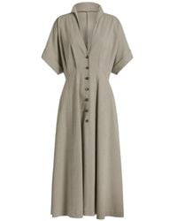 Alberta Ferretti - Button-Up Short-Sleeve Midi Dress - Lyst