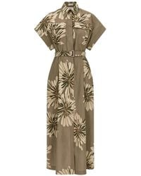 Brunello Cucinelli - Floral-Print Belted Midi Shirt Dress - Lyst