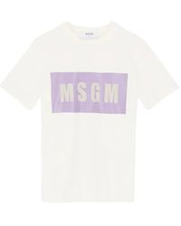 MSGM - Logo-Print Cotton T-Shirt - Lyst