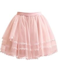 Gemy Maalouf - Lace-Trimmed Tiered Short Skirt - Lyst
