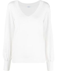 Malo - Bishop-Sleeve V-Neck Knitted Top - Lyst