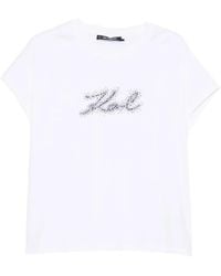 KARL LAGERFELD - Rhinestone Crystal-Embellished Logo-Print T-Shirt - Lyst