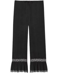 Saint Laurent - Lace-Trim Silk Straight-Leg Trousers - Lyst
