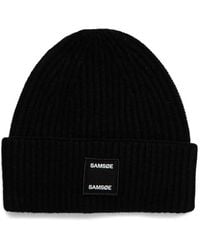 Samsøe & Samsøe - Logo-Patch Ribbed-Knit Beanie Hat - Lyst