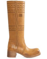 Miu Miu - Embroidered Leather Boots - Lyst
