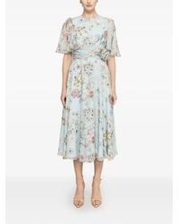 Nissa - Floral-Detail Silk Midi Dress - Lyst