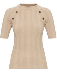 Sportmax - Radura Button-Detail Ribbed T-Shirt - Lyst