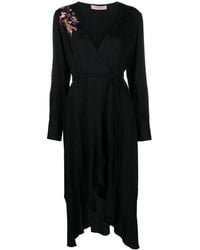 Twinset - Floral-Embroidered Crepe Wrap Dress - Lyst